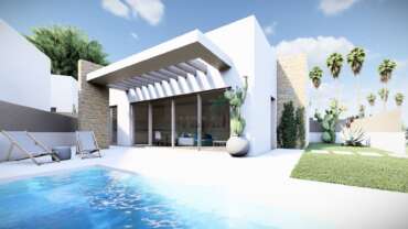 Huizen in Ibiza-stijl op één niveau